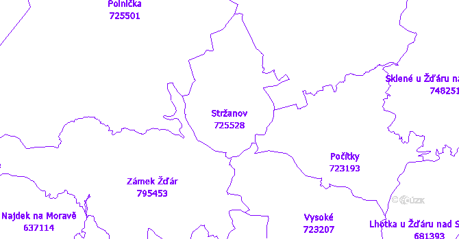 Katastrální mapa Stržanov - přehledová mapa katastrálního území