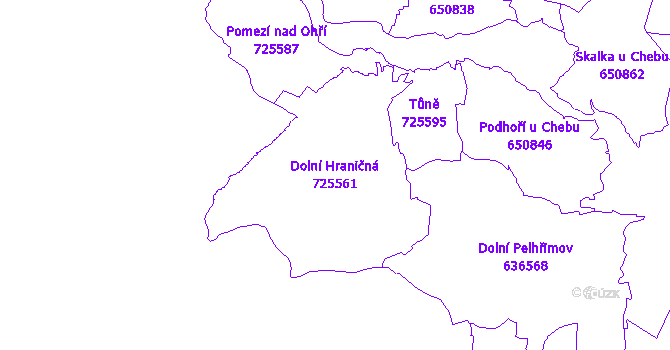 Katastrální mapa Dolní Hraničná - přehledová mapa katastrálního území