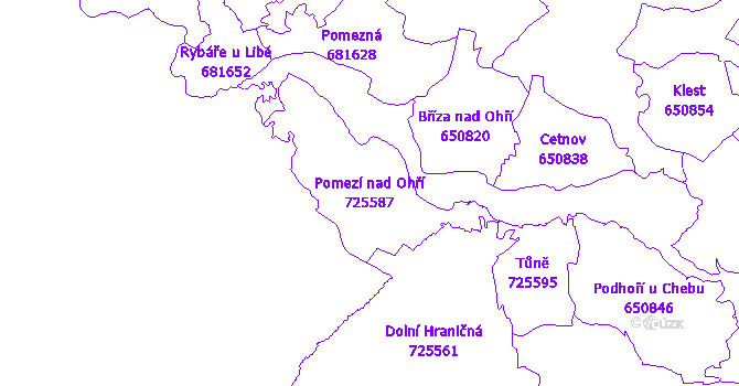 Katastrální mapa Pomezí nad Ohří - přehledová mapa katastrálního území