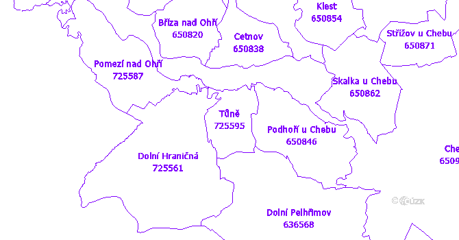 Katastrální mapa Tůně - přehledová mapa katastrálního území
