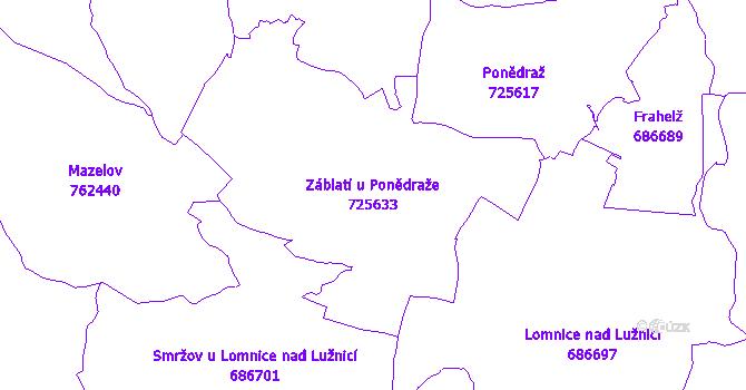 Katastrální mapa Záblatí u Ponědraže - přehledová mapa katastrálního území