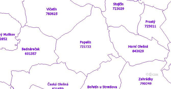 Katastrální mapa Popelín