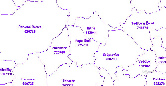 Katastrální mapa Popelištná - přehledová mapa katastrálního území