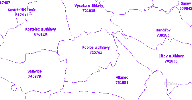 Katastrální mapa Popice u Jihlavy - přehledová mapa katastrálního území