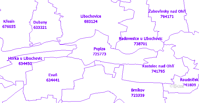 Katastrální mapa Poplze - přehledová mapa katastrálního území