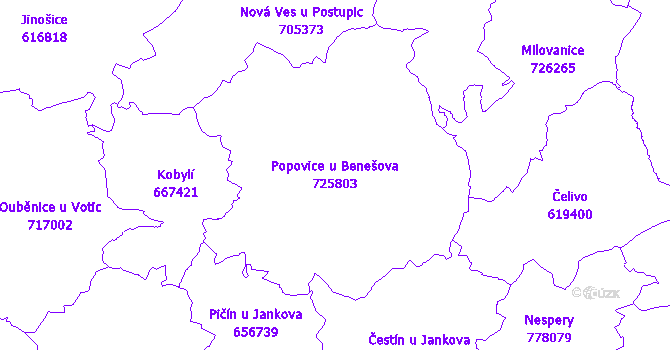 Katastrální mapa Popovice u Benešova - přehledová mapa katastrálního území