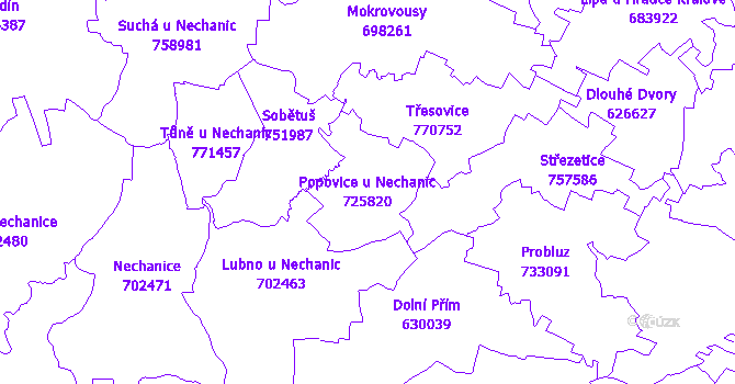 Katastrální mapa Popovice u Nechanic - přehledová mapa katastrálního území