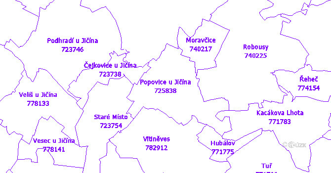Katastrální mapa Popovice u Jičína - přehledová mapa katastrálního území