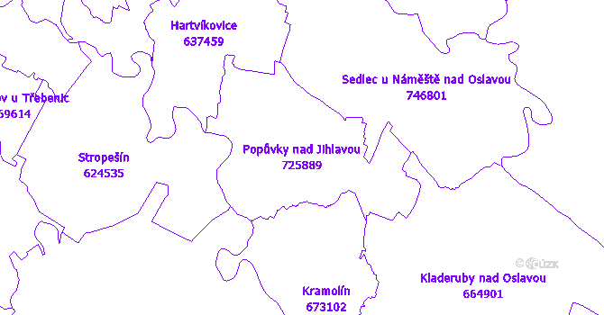 Katastrální mapa Popůvky nad Jihlavou - přehledová mapa katastrálního území