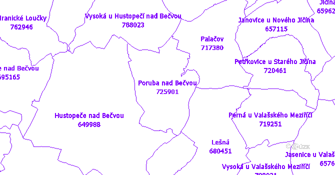 Katastrální mapa Poruba nad Bečvou - přehledová mapa katastrálního území