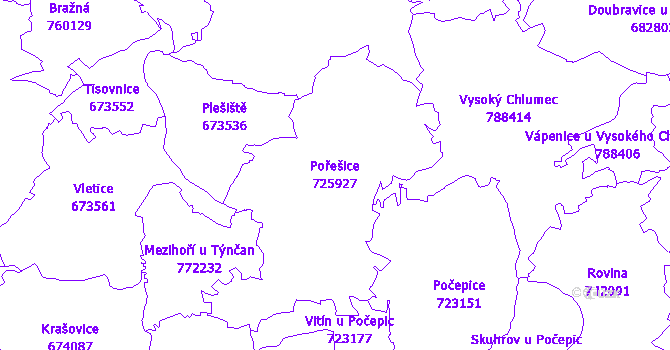 Katastrální mapa Pořešice - přehledová mapa katastrálního území