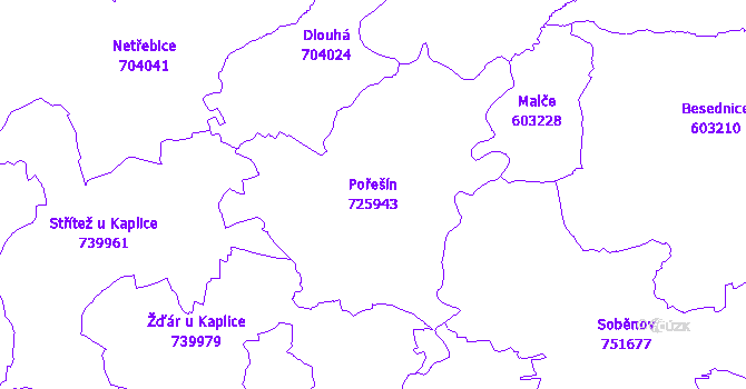 Katastrální mapa Pořešín - přehledová mapa katastrálního území