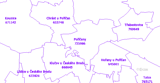 Katastrální mapa Poříčany - přehledová mapa katastrálního území