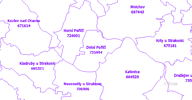 Katastrální mapa Dolní Poříčí - přehledová mapa katastrálního území