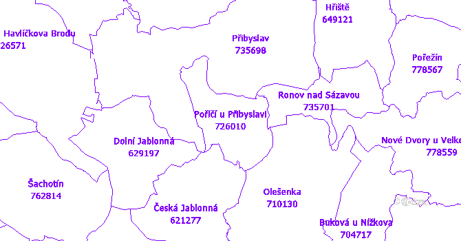 Katastrální mapa Poříčí u Přibyslavi - přehledová mapa katastrálního území