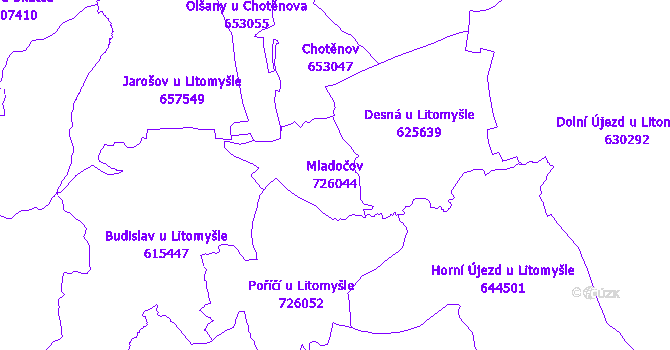 Katastrální mapa Mladočov - přehledová mapa katastrálního území