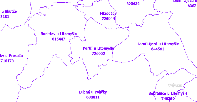 Katastrální mapa Poříčí u Litomyšle - přehledová mapa katastrálního území