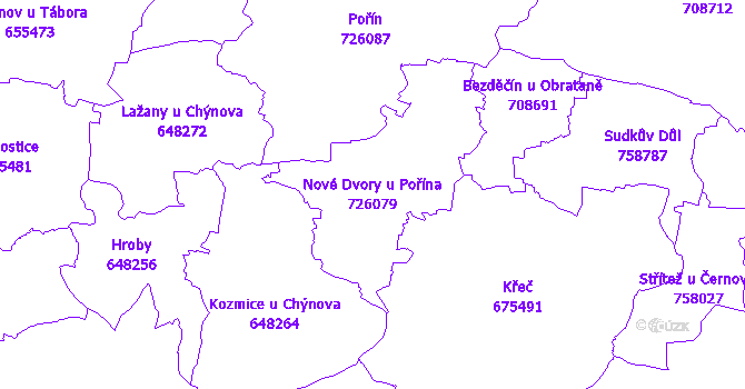 Katastrální mapa Nové Dvory u Pořína - přehledová mapa katastrálního území
