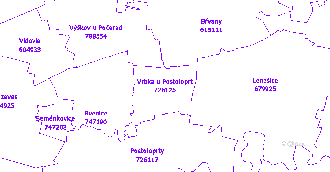 Katastrální mapa Vrbka u Postoloprt - přehledová mapa katastrálního území