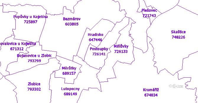 Katastrální mapa Postoupky