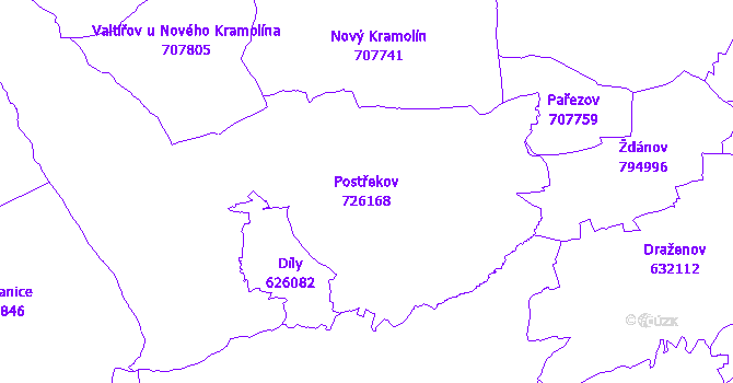 Katastrální mapa Postřekov - přehledová mapa katastrálního území
