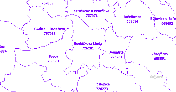 Katastrální mapa Roubíčkova Lhota - přehledová mapa katastrálního území