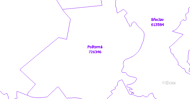 Katastrální mapa Poštorná - přehledová mapa katastrálního území