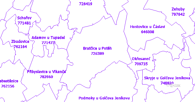 Katastrální mapa Bratčice u Potěh - přehledová mapa katastrálního území