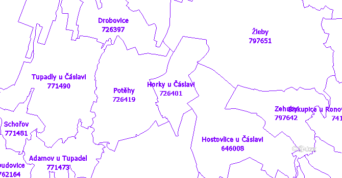 Katastrální mapa Horky u Čáslavi - přehledová mapa katastrálního území