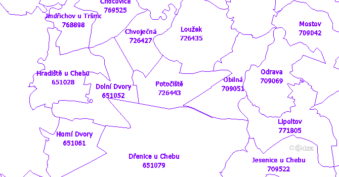 Katastrální mapa Potočiště - přehledová mapa katastrálního území