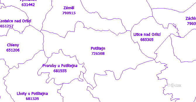 Katastrální mapa Potštejn - přehledová mapa katastrálního území