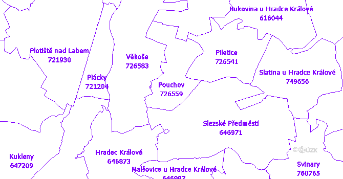 Katastrální mapa Pouchov - přehledová mapa katastrálního území