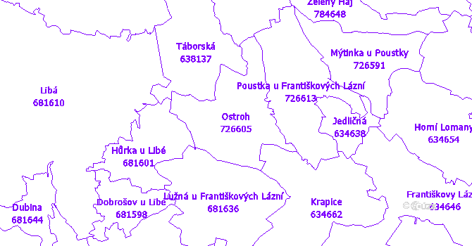 Katastrální mapa Ostroh - přehledová mapa katastrálního území
