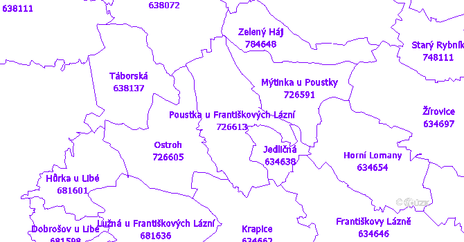Katastrální mapa Poustka u Františkových Lázní