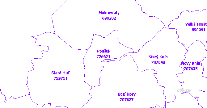 Katastrální mapa Pouště - přehledová mapa katastrálního území
