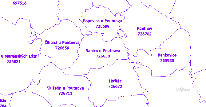 Katastrální mapa Babice u Poutnova - přehledová mapa katastrálního území