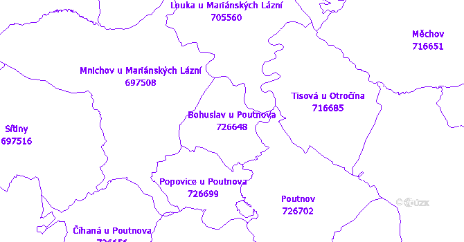 Katastrální mapa Bohuslav u Poutnova - přehledová mapa katastrálního území