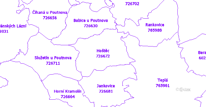 Katastrální mapa Hoštěc - přehledová mapa katastrálního území