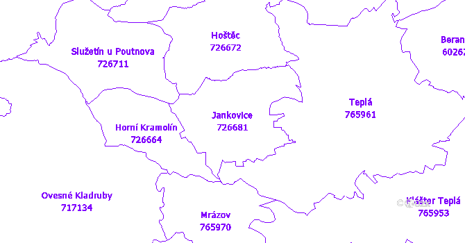 Katastrální mapa Jankovice - přehledová mapa katastrálního území