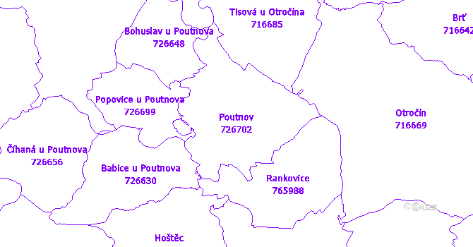 Katastrální mapa Poutnov - přehledová mapa katastrálního území
