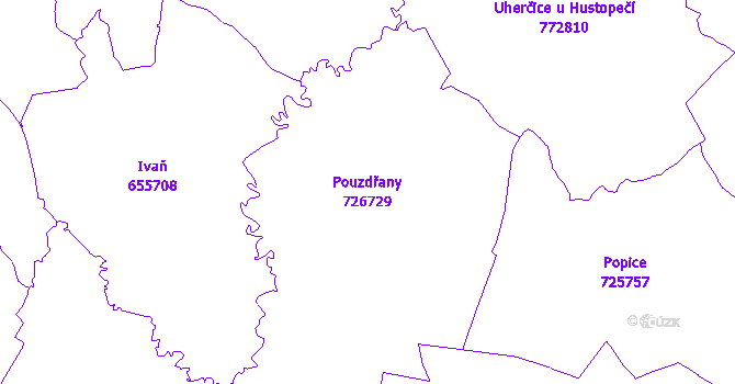 Katastrální mapa Pouzdřany - přehledová mapa katastrálního území