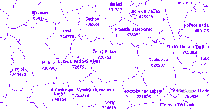 Katastrální mapa Český Bukov - přehledová mapa katastrálního území
