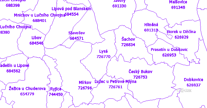 Katastrální mapa Lysá - přehledová mapa katastrálního území