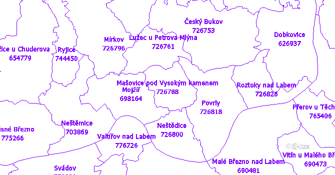 Katastrální mapa Mašovice pod Vysokým kamenem - přehledová mapa katastrálního území