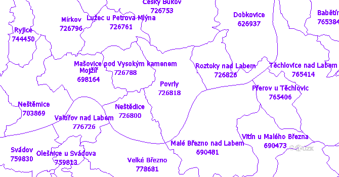 Katastrální mapa Povrly - přehledová mapa katastrálního území