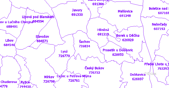 Katastrální mapa Šachov - přehledová mapa katastrálního území