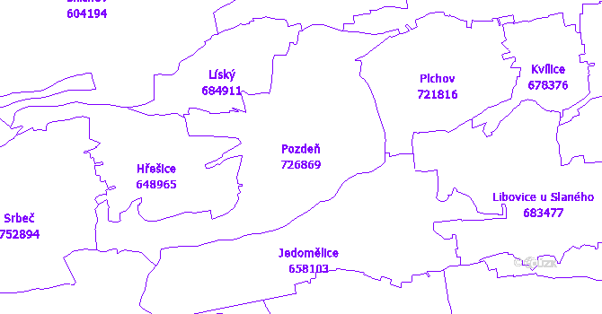 Katastrální mapa Pozdeň - přehledová mapa katastrálního území
