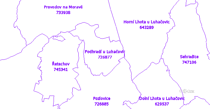 Katastrální mapa Podhradí u Luhačovic