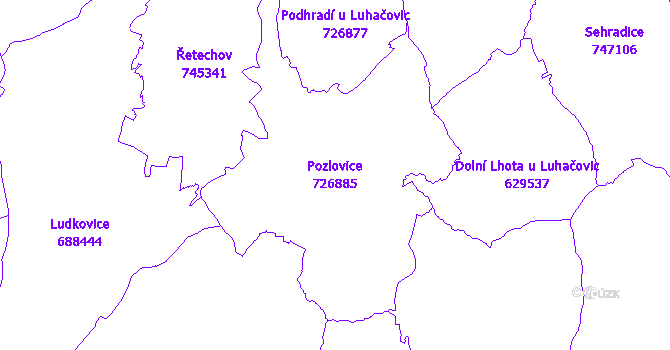 Katastrální mapa Pozlovice - přehledová mapa katastrálního území