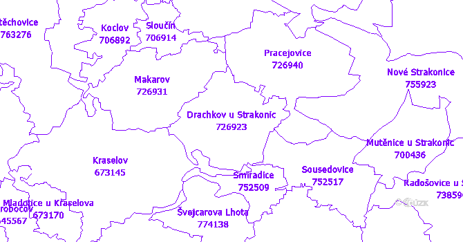 Katastrální mapa Drachkov u Strakonic - přehledová mapa katastrálního území